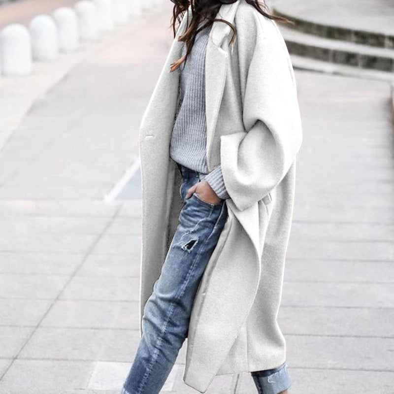 Women's Casual Long Solid Color Woollen Jacket