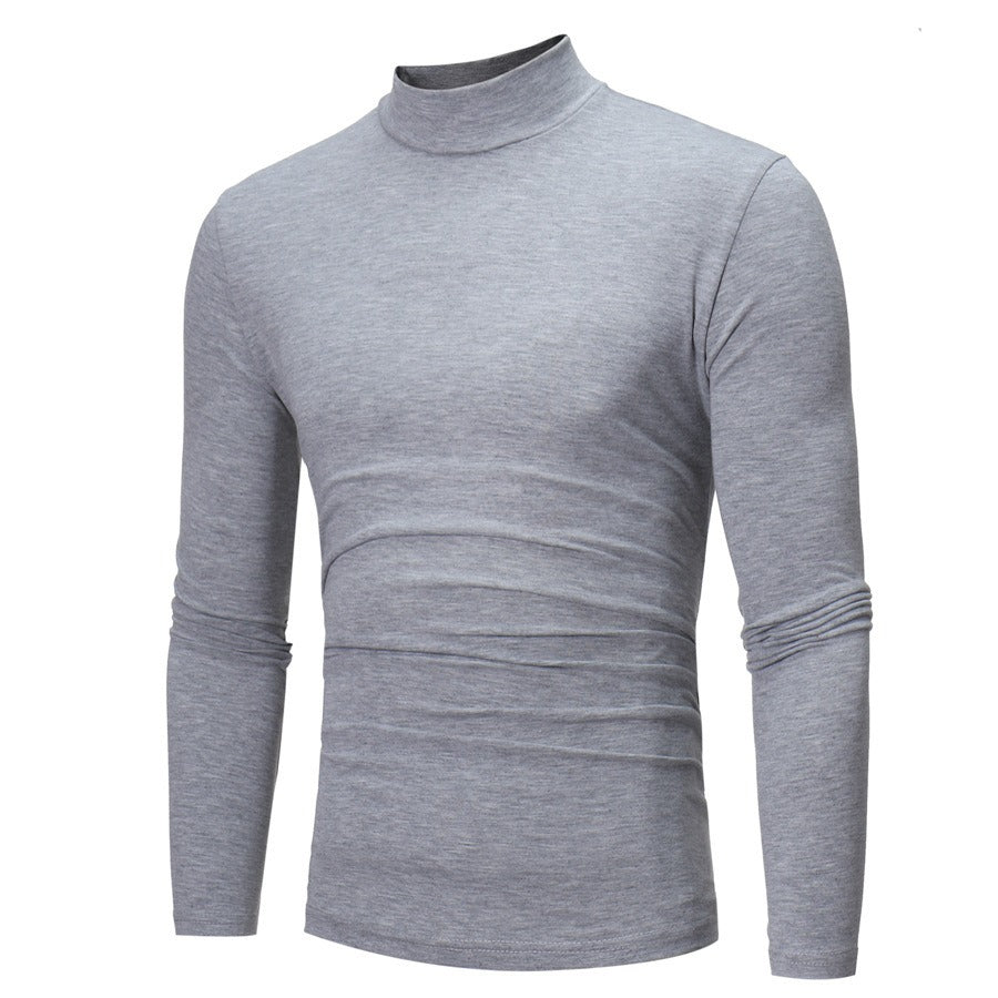 New Autumn And Winter Men's Casual Solid Color High Collar Men's Slim Long Sleeved T-Shirt Bottoming Shirt