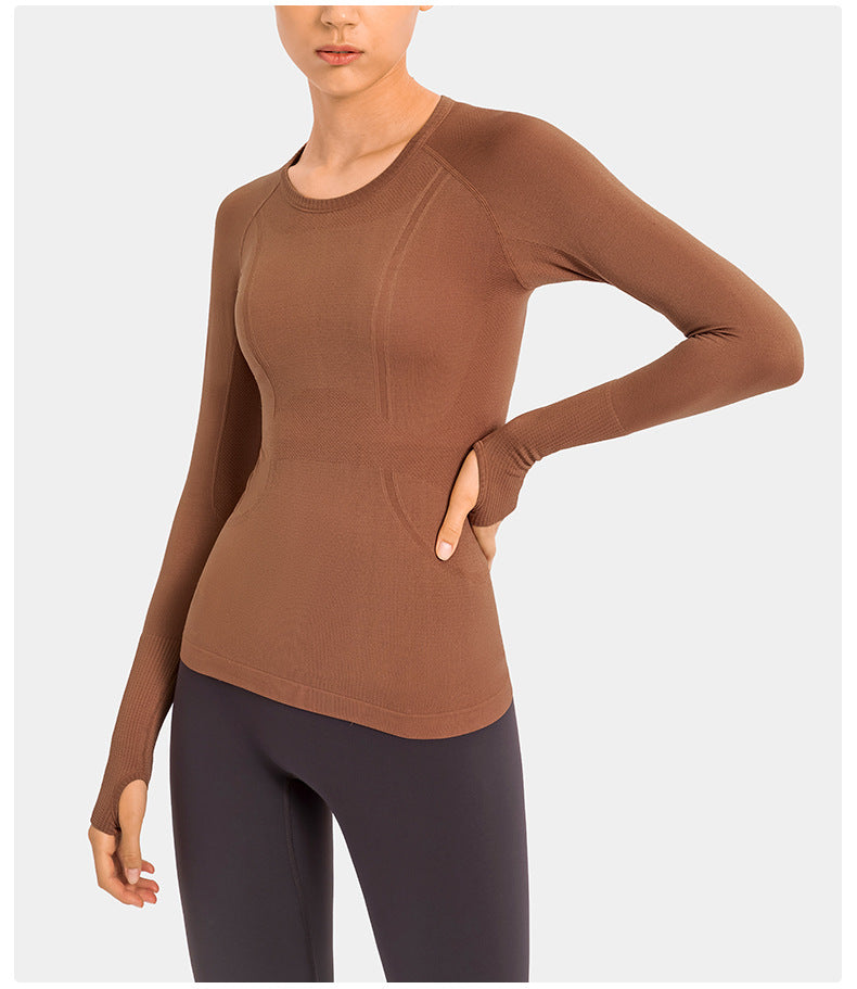 New Women's Long Sleeve Round Neck Sports T-shirt Running Fitness Top Slim Breathable Yoga Clothing