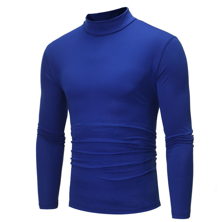 New Autumn And Winter Men's Casual Solid Color High Collar Men's Slim Long Sleeved T-Shirt Bottoming Shirt