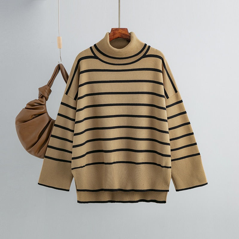 Elegant Autumn Winter Sweater Women Pullovers Loose Striped Casual Knit Chic Jumper Women Sweater