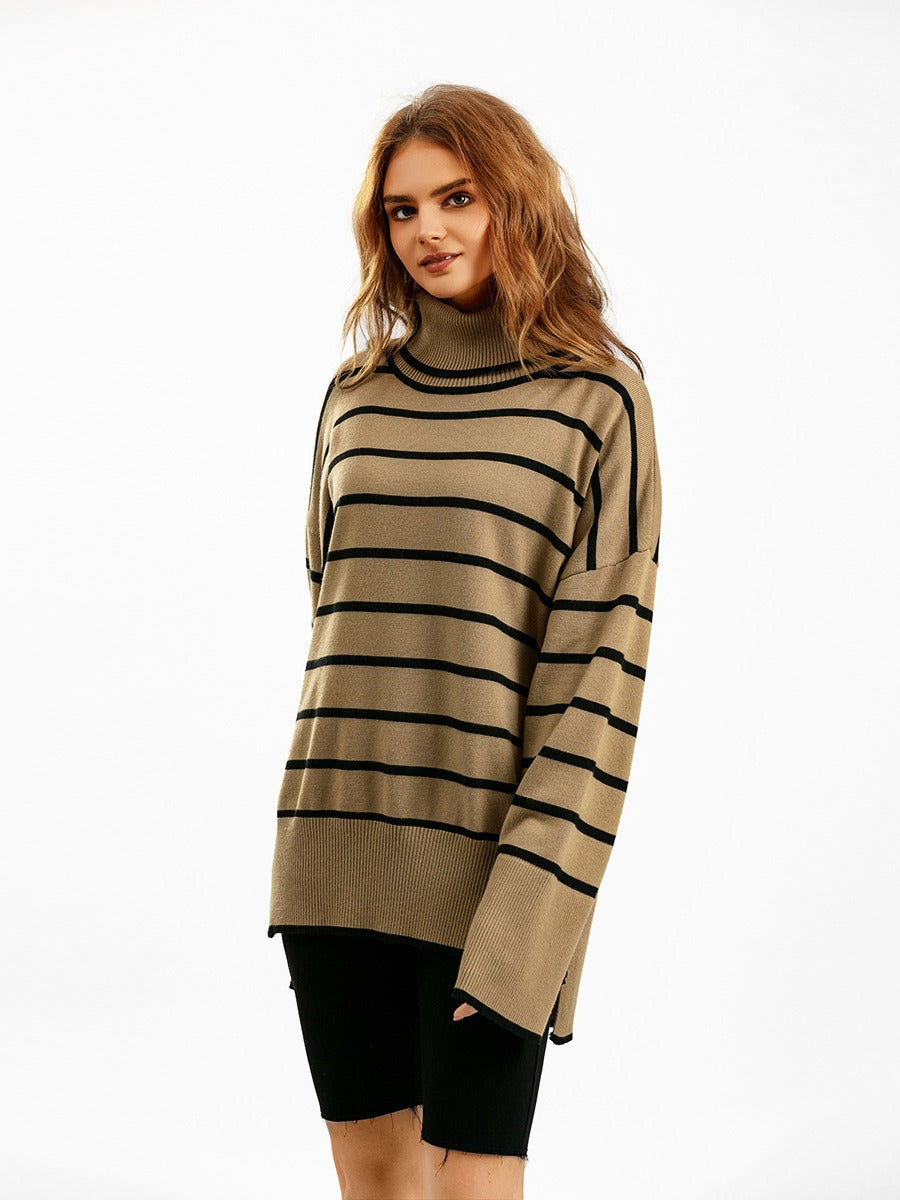 Elegant Autumn Winter Sweater Women Pullovers Loose Striped Casual Knit Chic Jumper Women Sweater