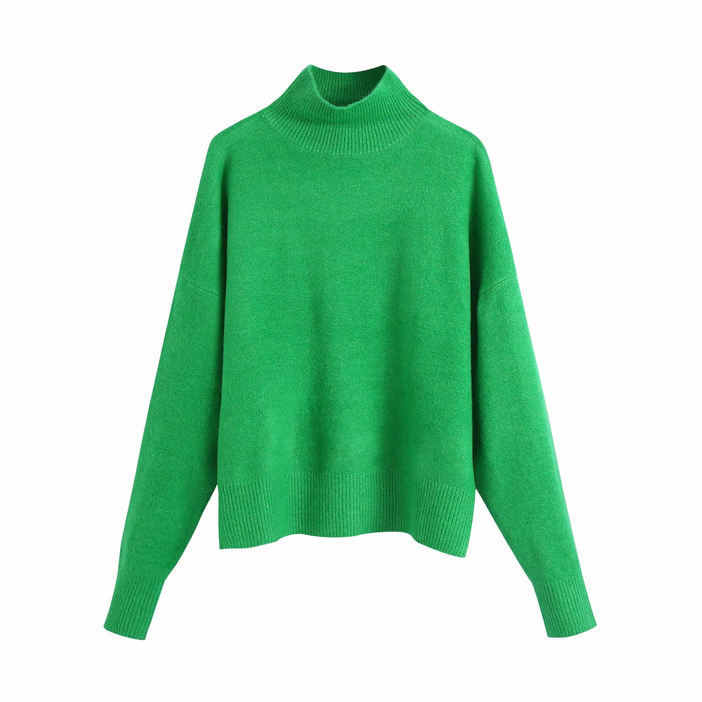 Women Fashion Solid Knit Sweater Top Long Sleeves High Neck Vintage Female Knitted Sweaters Pullover Chic Tops