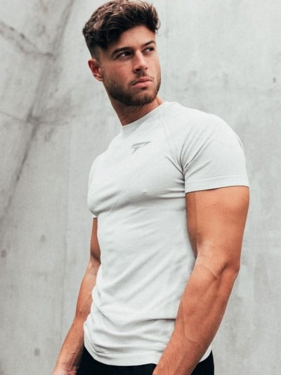 Fitness Brother Herren-Laufsport-T-Shirt mit schmaler Passform, kurzärmelig, schnelltrocknende Kleidung, Milchseide, schnelltrocknendes Trainings-T-Shirt