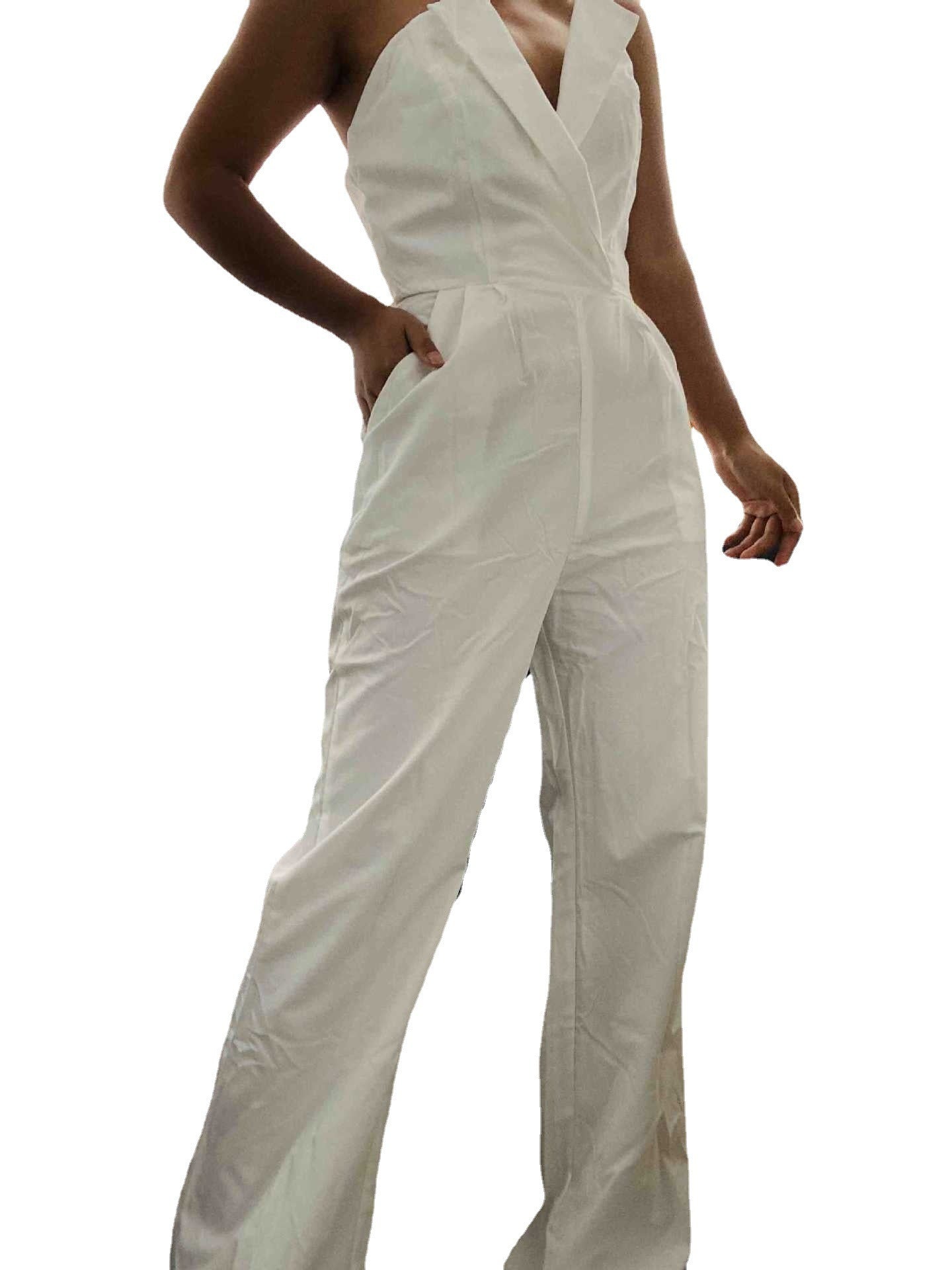 Jumpsuit mit schrägem Kragen und mittlerer Taille für einen stylischen Pendler-Jumpsuit