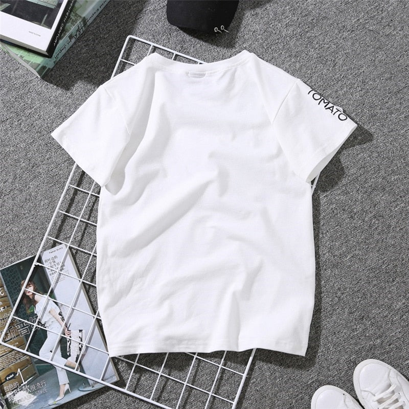 Summer Couples Lovers T-Shirt For Women Casual White Tops Tshirt Women T Shirt Love Heart Embroidery Print T-Shirt Female