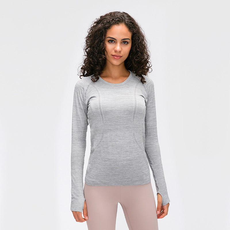 New Women's Long Sleeve Round Neck Sports T-shirt Running Fitness Top Slim Breathable Yoga Clothing