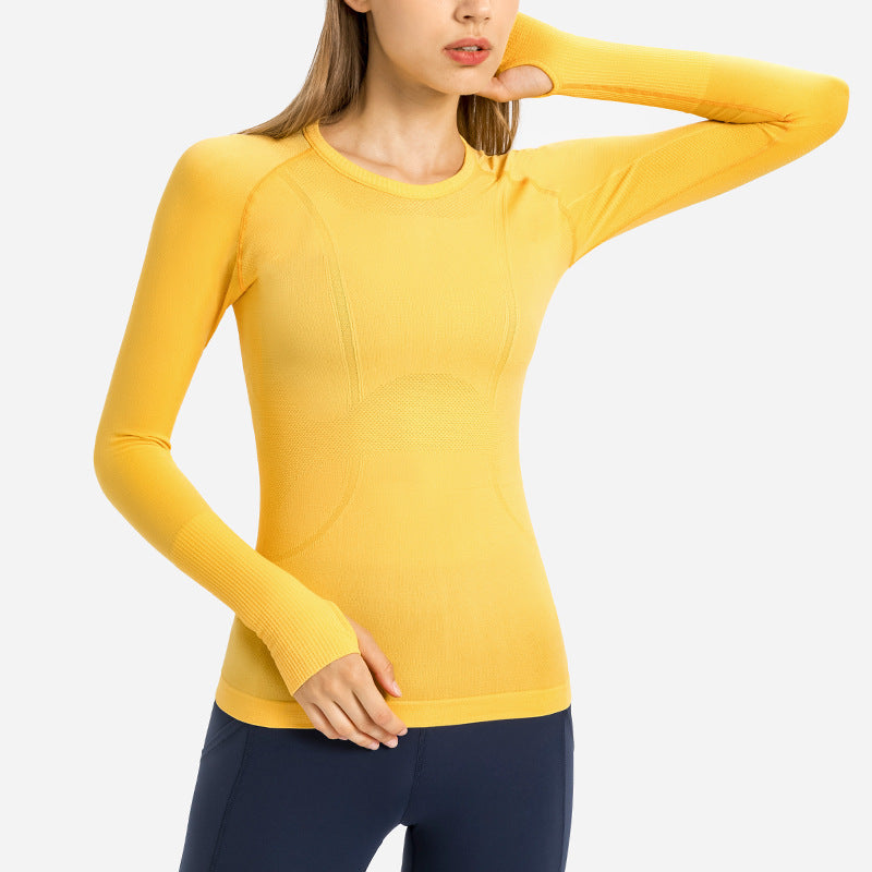 New Women's Long Sleeve Round Neck Sports T-shirt Running Fitness Top Slim Breathable Yoga Clothing