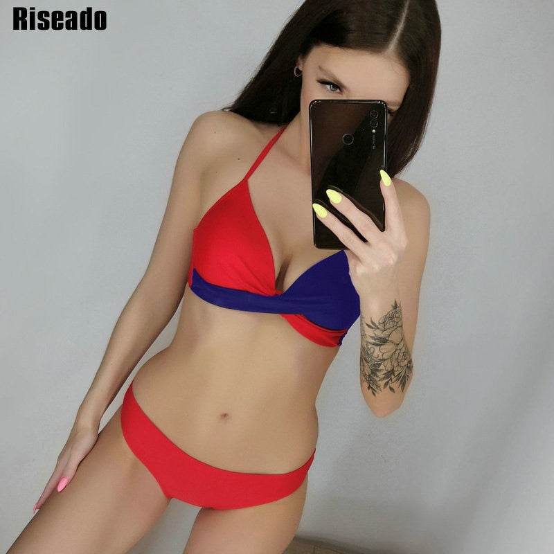 Riseado Sexy Push Up Bikinis Set Swimwear Women Swimsuits Bathing Suit Women Halter biquini Leaf Print Beach Wear Bikini