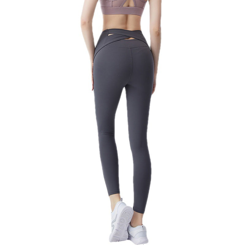 New Peach Hip Cross High Waist Yoga Pants Hip Lifting Elastic Fitness Pants Women's Yoga Dress - Mammalook