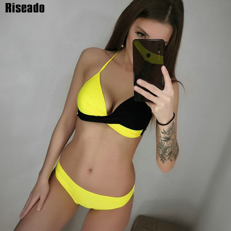 Riseado Sexy Push Up Bikinis Set Swimwear Women Swimsuits Bathing Suit Women Halter biquini Leaf Print Beach Wear Bikini