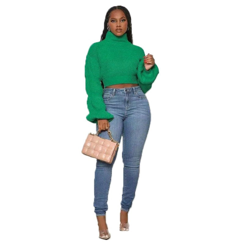 Slim Crop Top Female Elegant Short Pullover Sweaters