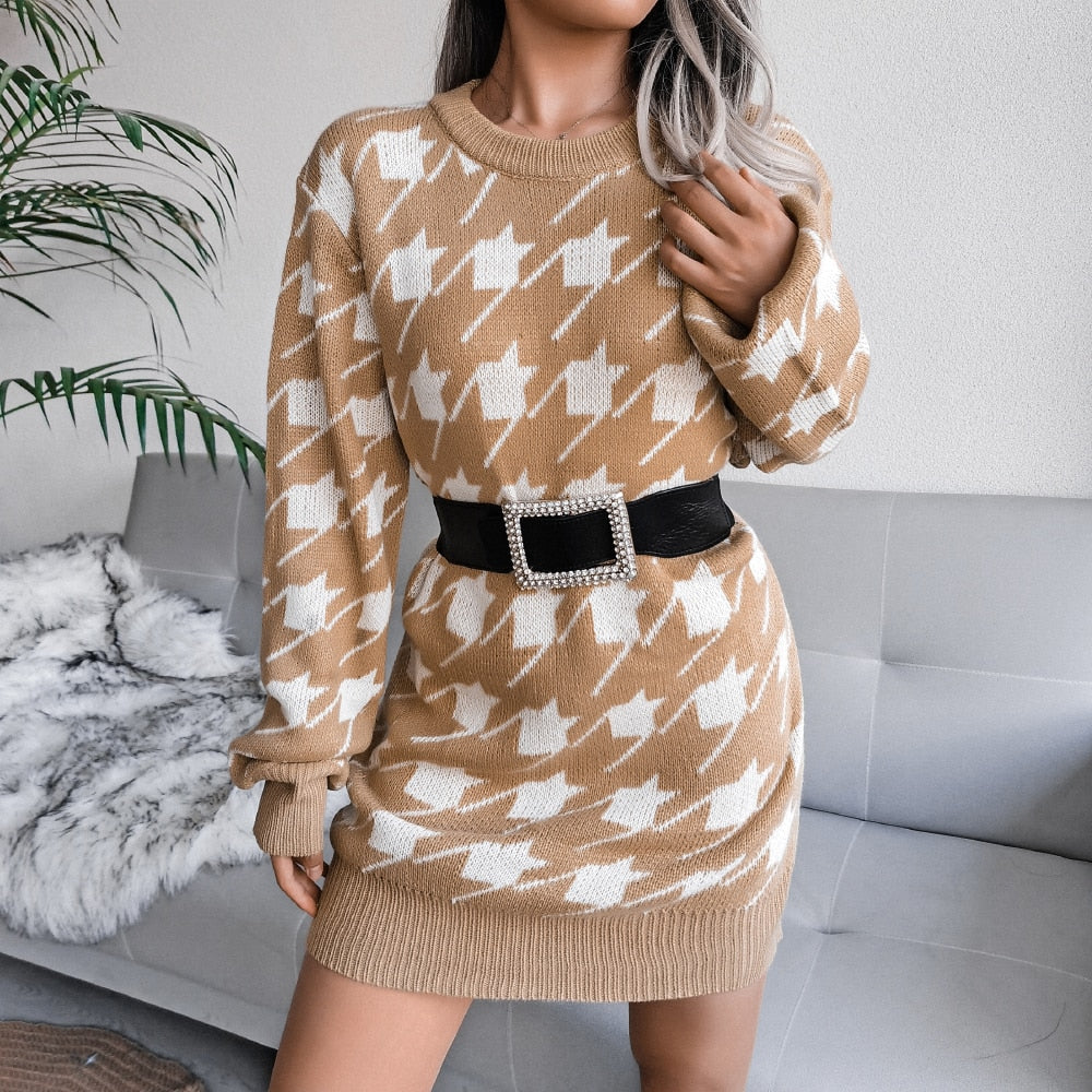 Off Shoulder Knitted Sweater Dresses For Women Autumn Winter Lantern Long Sleeve Dress Ladies Casual Dress White Black