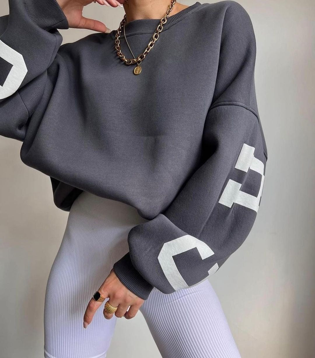 Casual Buchstaben Druck Sweatshirt Frauen Mode Fleece Langarm Lose Hoodies Y2k Streetwear Herbst Winter Dame Pullover