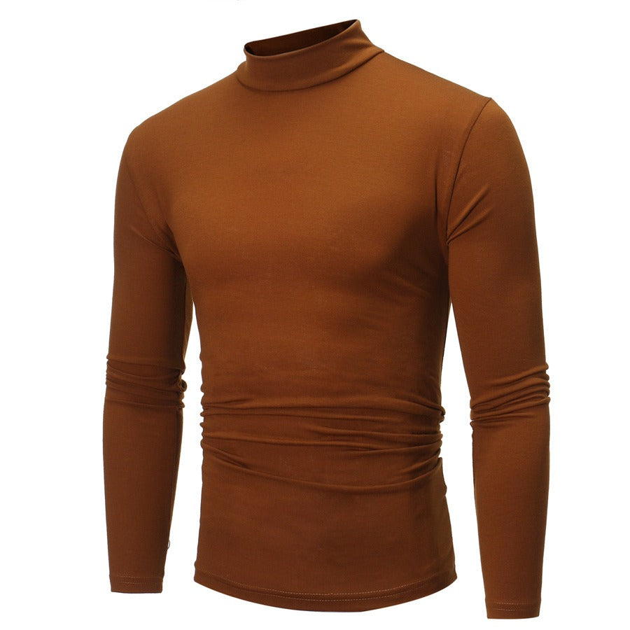 New Autumn And Winter Men's Casual Solid Color High Collar Men's Slim Long Sleeved T-Shirt Bottoming Shirt