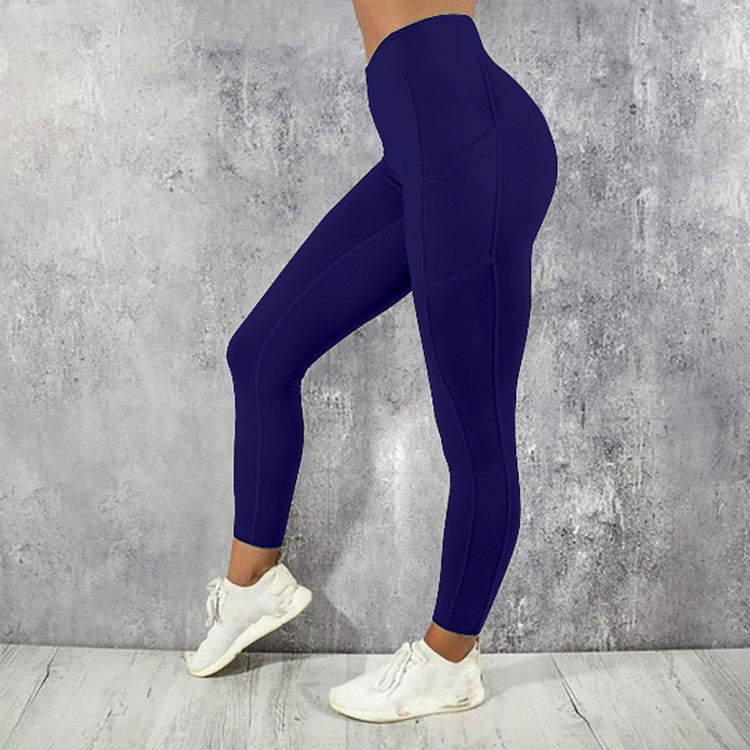 Women's High Waist High Elastic Side Pocket Multicolor Sports Running Fitness Yoga Leggings