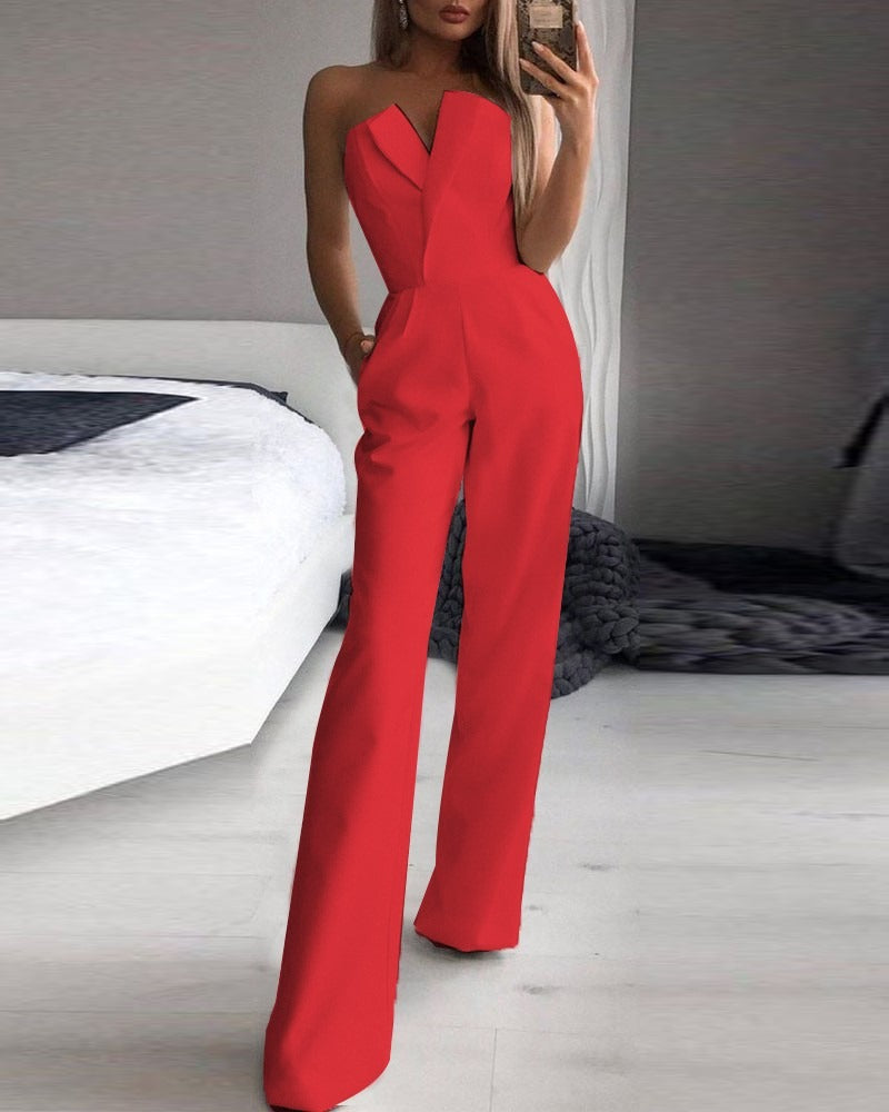 Jumpsuit mit schrägem Kragen und mittlerer Taille für einen stylischen Pendler-Jumpsuit