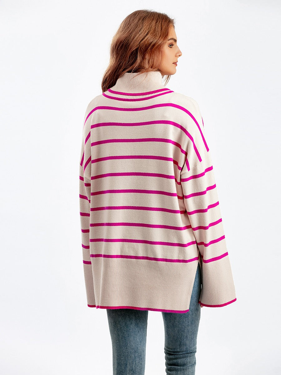 Elegant Autumn Winter Sweater Women Pullovers Loose Striped Casual Knit Chic Jumper Women Sweater