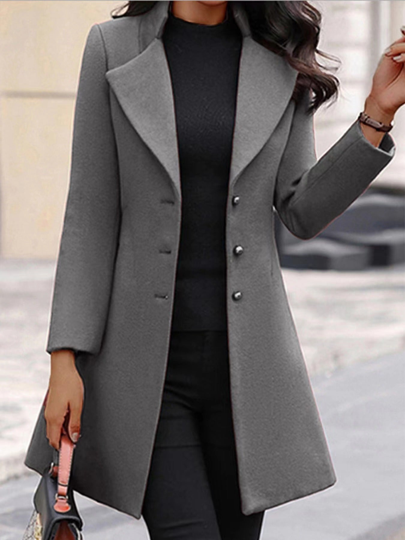 Autumn/Winter Mid length Korean Edition Flip Collar Slim Solid Color Slim Fit Women's Woolen Coat Coat