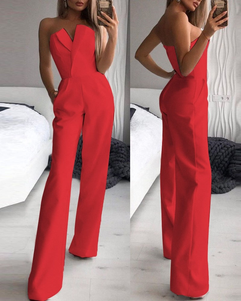 Jumpsuit mit schrägem Kragen und mittlerer Taille für einen stylischen Pendler-Jumpsuit