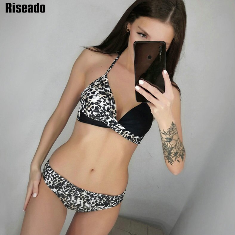 Riseado Sexy Push Up Bikinis Set Swimwear Women Swimsuits Bathing Suit Women Halter biquini Leaf Print Beach Wear Bikini