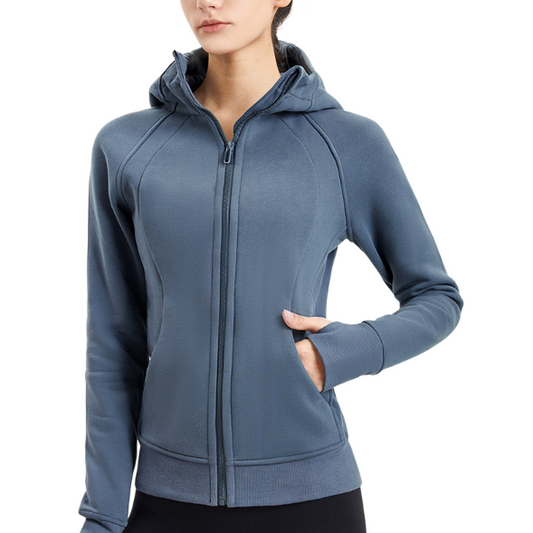 Yoga-Sportmantel Damen elastischer atmungsaktiver Reißverschluss-Hoodie