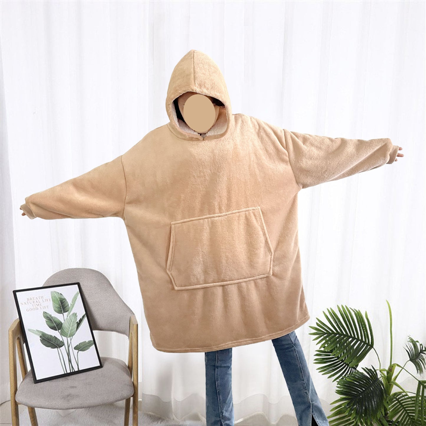 Pullover fleece jacket with hood outdoor