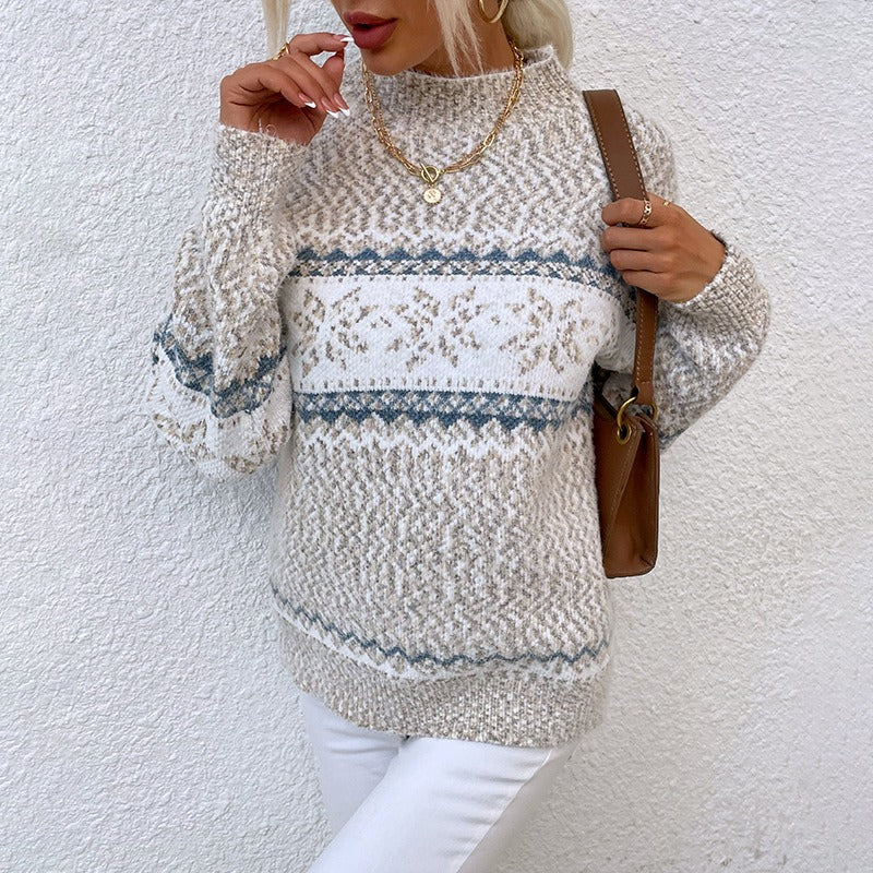 Weihnachten Strickwaren Herbst Und Winter Neue Semi Hohe Kragen Schneeflocke Pullover