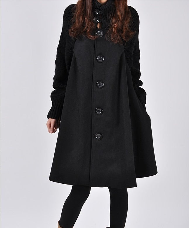 New oversized women's mid length loose fitting woolen coat cape woolen windbreaker coat - Mammalook