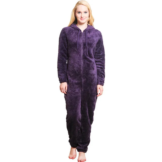 Winter Warm Pyjamas Women Onesies Fluffy Fleece Jumpsuits Sleepwear Overall Large Size Hood Sets Pajamas Onesie For Women