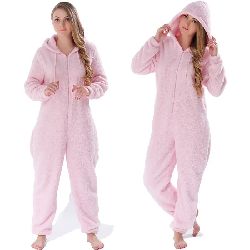 Winter Warm Pyjamas Women Onesies Fluffy Fleece Jumpsuits Sleepwear Overall Large Size Hood Sets Pajamas Onesie For Women