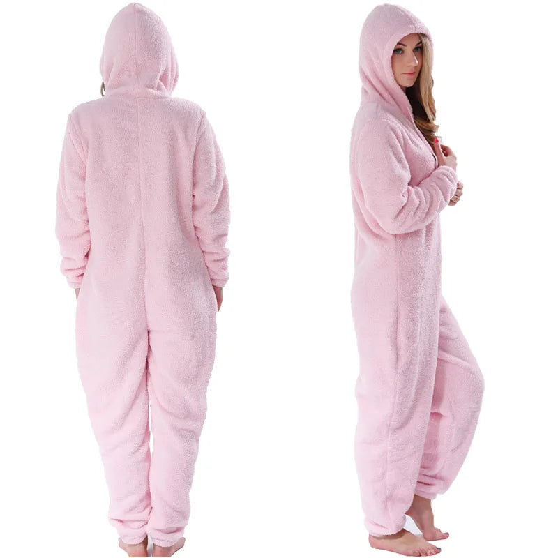 Winter Warm Pyjamas Women Onesies Fluffy Fleece Jumpsuits Sleepwear Overall Large Size Hood Sets Pajamas Onesie For Women