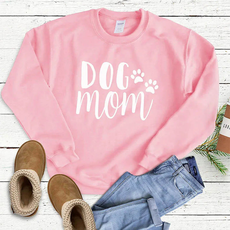 Dog Mom Damen Plus Samt Modisches Langarm-Sweatshirt mit Aufdruck für Hundeliebhaber