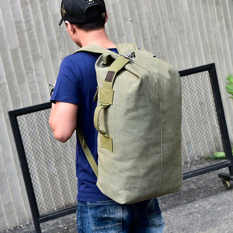 Man Travel Backpack Large Capacity Mountaineering Hand Bag High Quality Canvas Bucket Shoulder Bags Men Backpacks - Mammalook