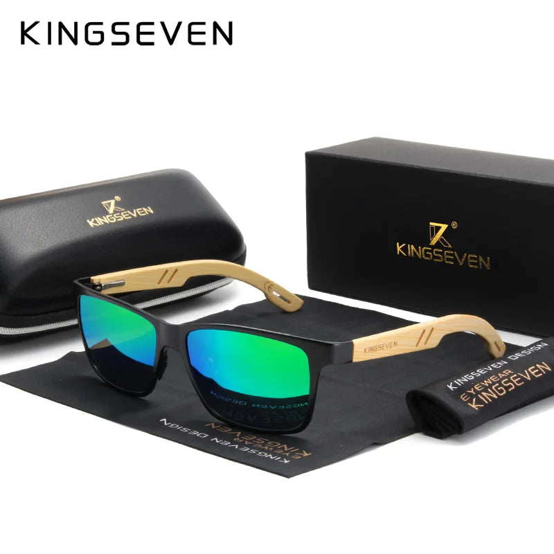 KINGSEVEN Brand Original Design Aluminum+Bamboo Natural Wooden Handmade Sunglasses Men Polarized Eyewear Sun Glasses For Women