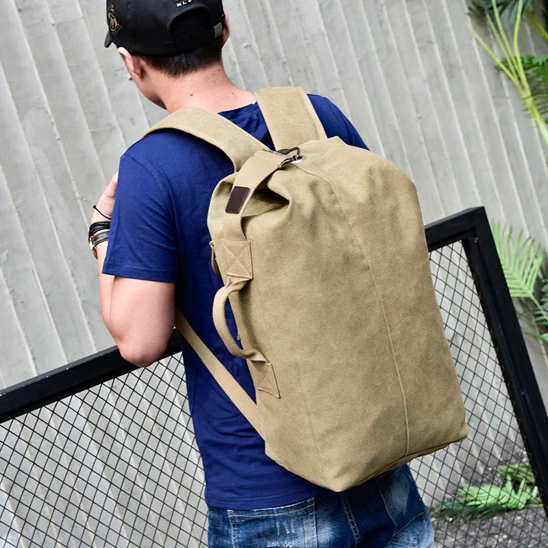 Man Travel Backpack Large Capacity Mountaineering Hand Bag High Quality Canvas Bucket Shoulder Bags Men Backpacks - Mammalook