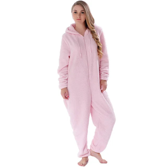 Winter Warm Pyjamas Women Onesies Fluffy Fleece Jumpsuits Sleepwear Overall Large Size Hood Sets Pajamas Onesie For Women