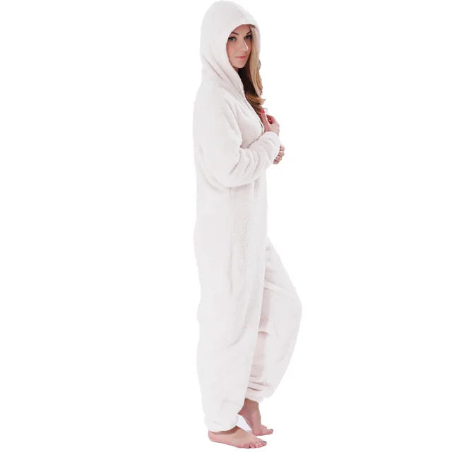 Winter Warm Pyjamas Women Onesies Fluffy Fleece Jumpsuits Sleepwear Overall Large Size Hood Sets Pajamas Onesie For Women