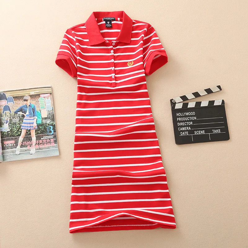 Embroidery Striped Polo 2024 Print Party Casual Dresses De Festa T Shirt Femme Summer Sexy Club Evening Robe Women Ete Vestidos