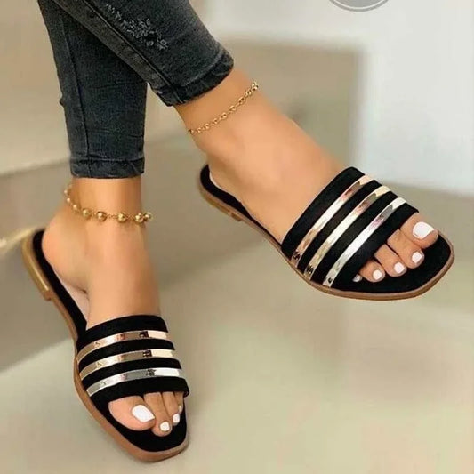 2023 New Shoes for Women Basic Women's Slippers Summer Outdoor Slippers Women Bling Gold Flat Sandals Zapatillas De Mujer - Mammalook