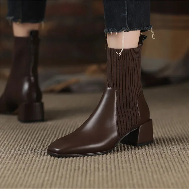 Autumn Winter Knitted Short Boots for Women - New Fashion Ankle Sock Shoes, Slip-On High Heels