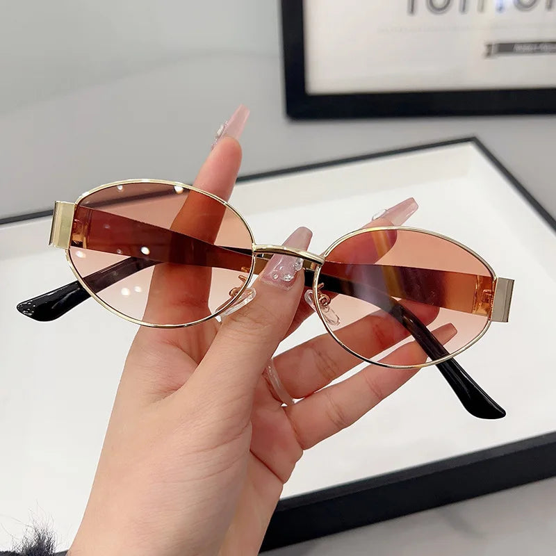 Retro Metal Frame Oval Sunglasses for Women Men Brand Designer Driving Aviation Male Shades Lens Luxury Small Sun Glasses UV400