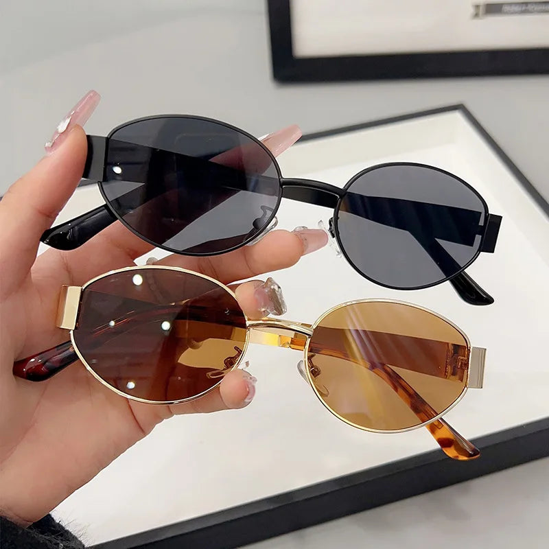 Retro Metal Frame Oval Sunglasses for Women Men Brand Designer Driving Aviation Male Shades Lens Luxury Small Sun Glasses UV400