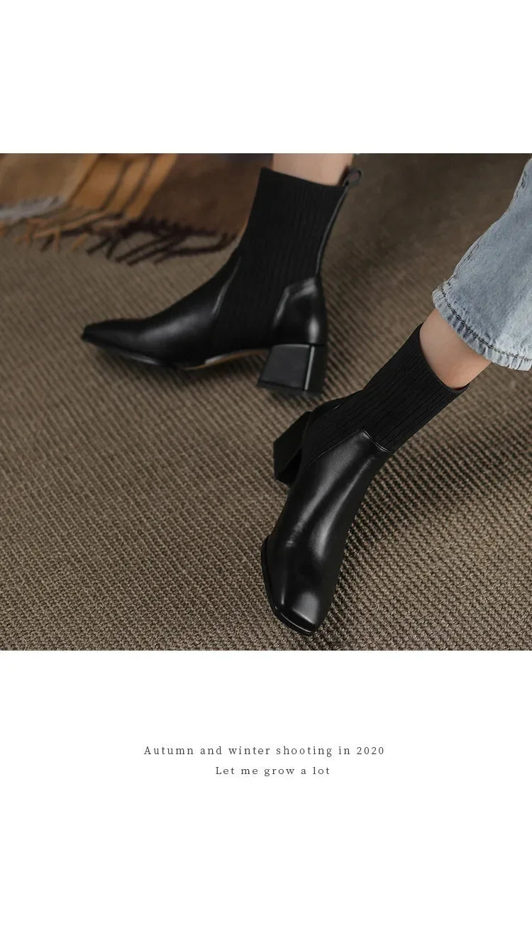 Autumn Winter Knitted Short Boots for Women - New Fashion Ankle Sock Shoes, Slip-On High Heels