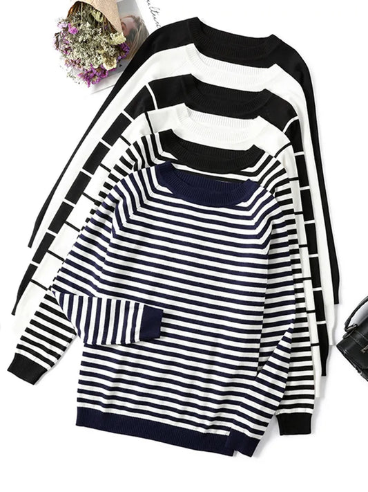 Womens Long Sleeve Striped Pullover O-Neck