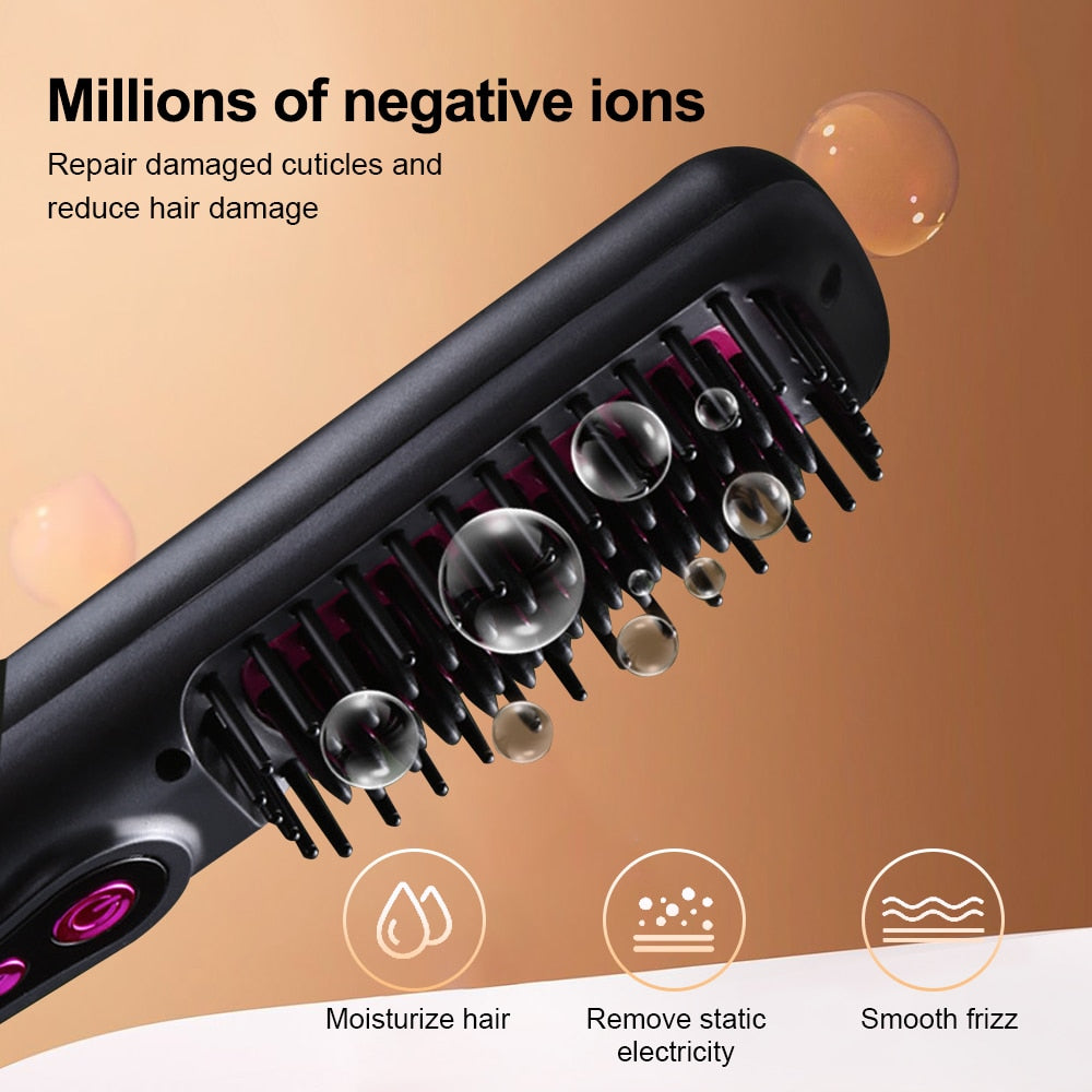 Wireless Professional Hair Straightener Curler Comb Fast Heating Negative Ion Straightening Curling Brush Styling Tools Dropship