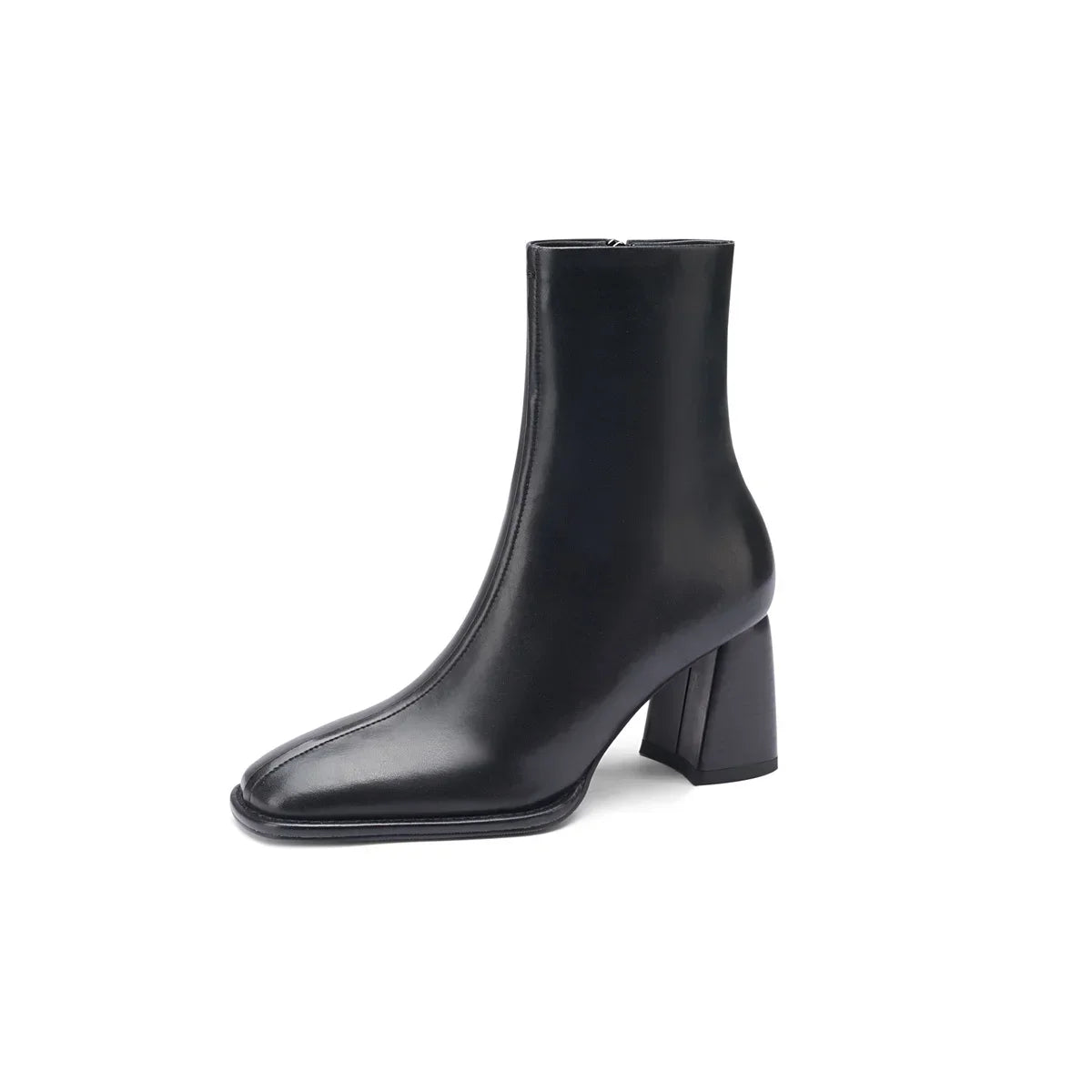 Women's Ankle Boots - Luxury Genuine Leather High Heels with Zipper, Black Chelsea Short Boot, Elegant Designer Style