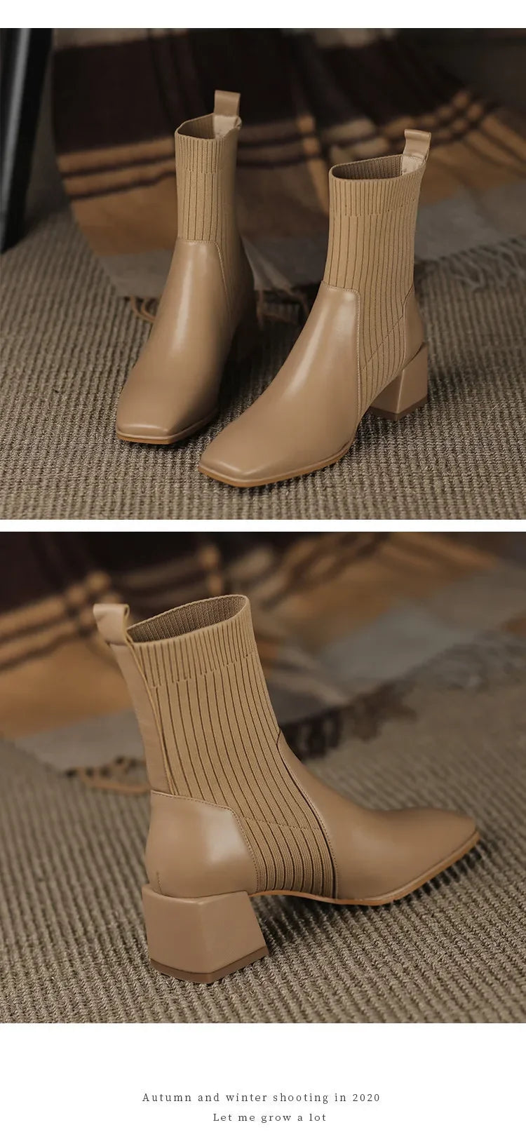 Autumn Winter Knitted Short Boots for Women - New Fashion Ankle Sock Shoes, Slip-On High Heels