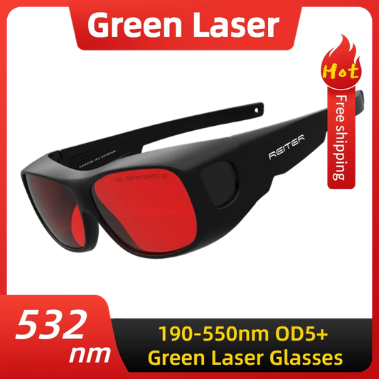 190-550nm OD 5+ 532nm Professional Green Laser Safety Glasses Red lenses Protective Goggles