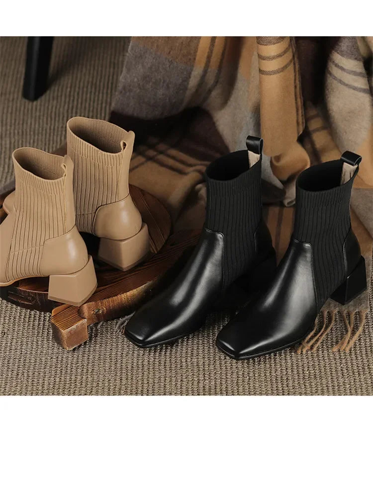 Autumn Winter Knitted Short Boots for Women - New Fashion Ankle Sock Shoes, Slip-On High Heels